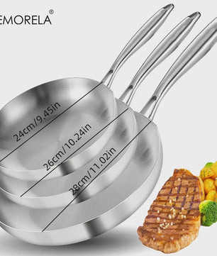 Set van 3 RVS Koekenpannen & Wokpannen (22-28 cm) - 5-laags Staal, 2mm Dik