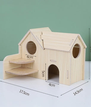Houten Hamster Villa: Speelhuis met Klimplatform en Verhoogd Platform - Duurzaam Knaagdier Accessoire