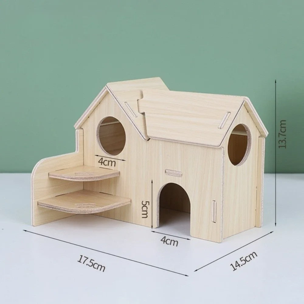 Houten Hamster Villa: Speelhuis met Klimplatform en Verhoogd Platform - Duurzaam Knaagdier Accessoire