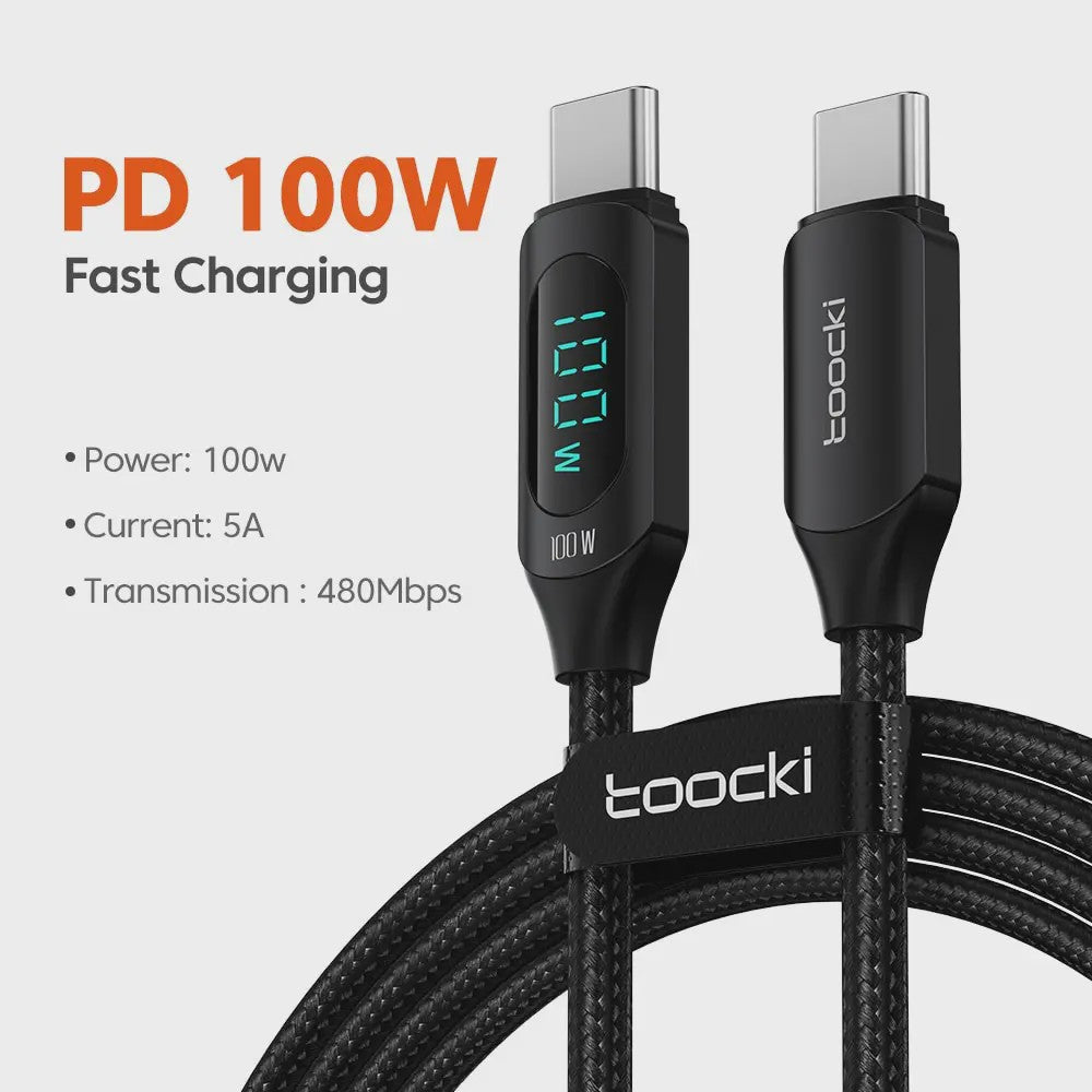 Toocki USB-C naar USB-C Kabel 100W PD Fast Charging met Digitaal Display