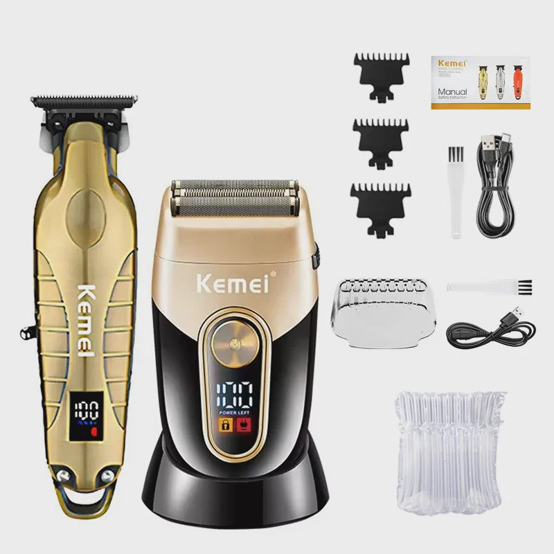 Professionele Oplaadbare Tondeuse en Baardtrimmer - Goudkleurig - Kemei KM-90-4
