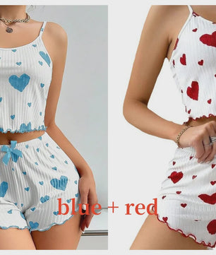 Dames Pyjama Set: 2-delig Tanktop & Shorts met Liefdesprint - Zacht & Ventilerend