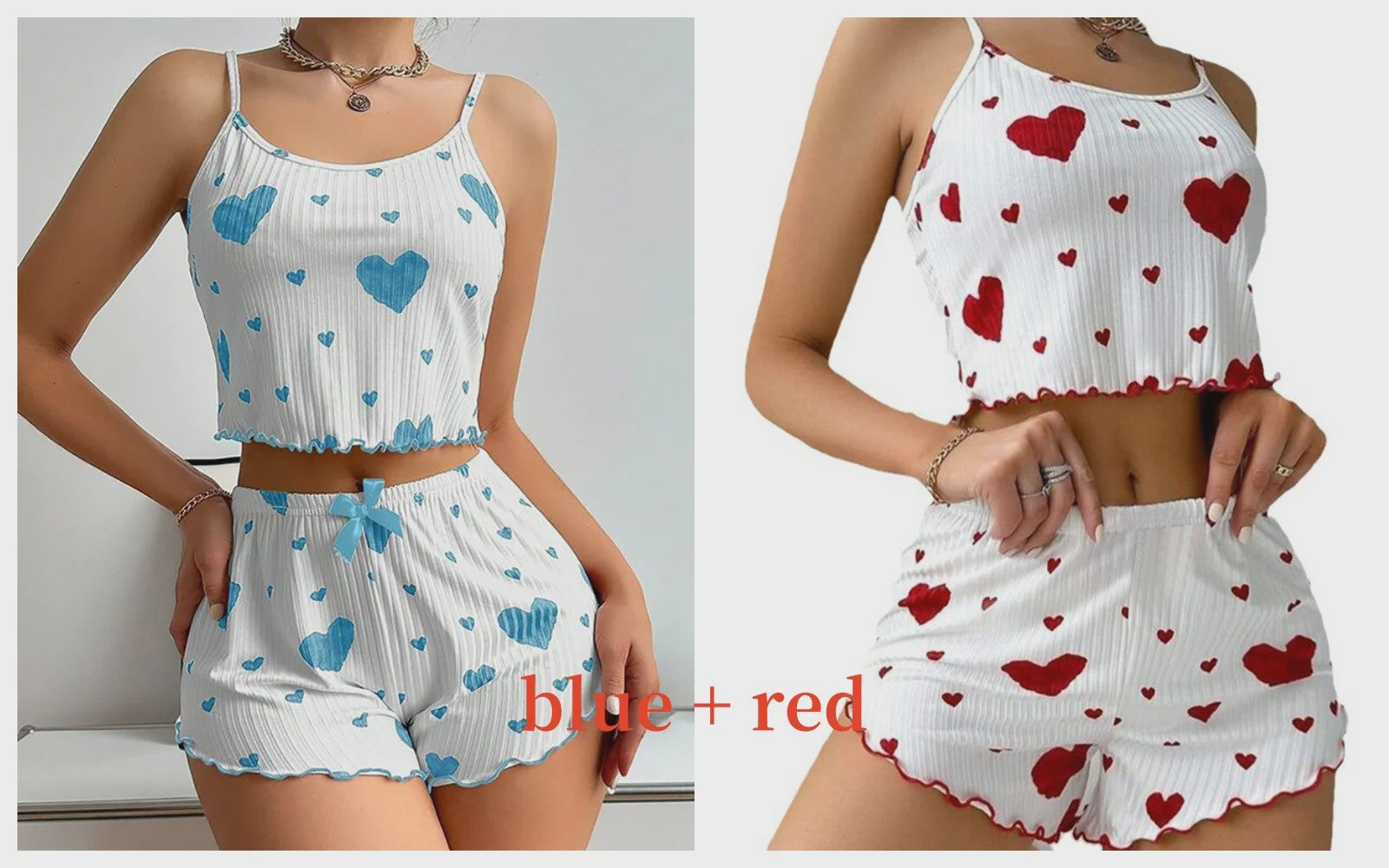 Dames Pyjama Set: 2-delig Tanktop & Shorts met Liefdesprint - Zacht & Ventilerend