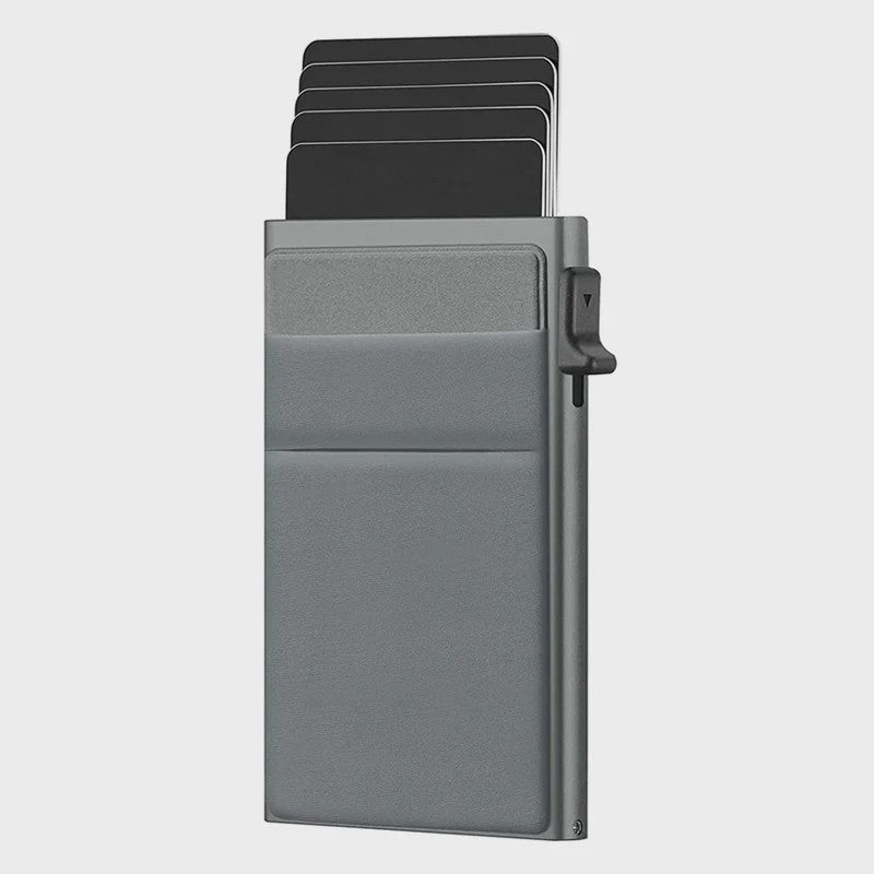 Slanke RFID Kaarthouder Heren - Minimalistisch Metalen Portemonnee met Pop-up Kaartuitwerper