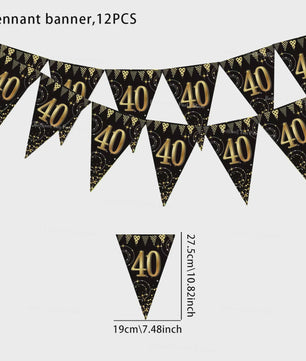 Black Gold Verjaardag Banner - Slingers voor 30, 40, 50, 60 Jaar Feestdecoratie