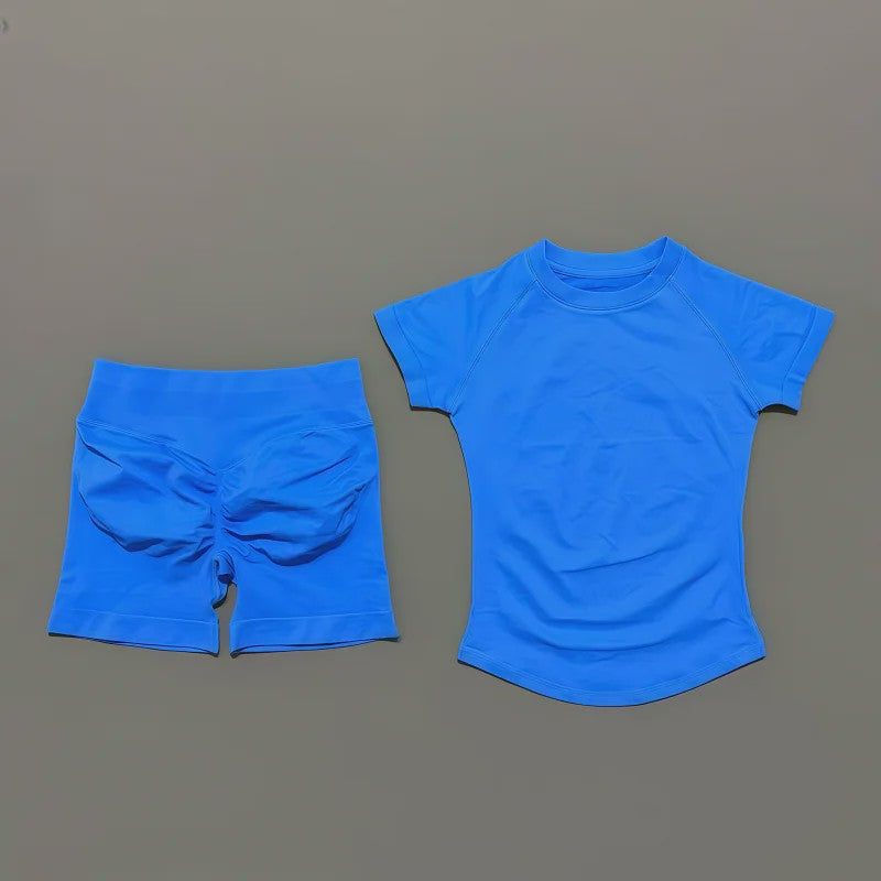 Seamless Sportset Dames: Yoga Top met Korte Mouw & Fitness Shorts