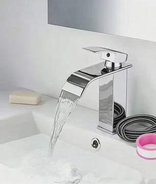 Moderne Waterval Kraan Zwart - RVS Wastafelkraan met Warm & Koud Water