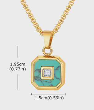 Vnox Heren Turquoise Hanger Ketting - RVS Boxketting, Vintage Stijl