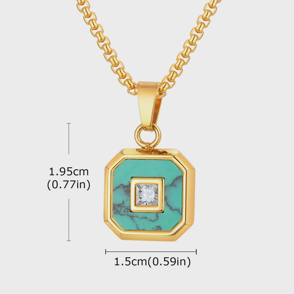 Vnox Heren Turquoise Hanger Ketting - RVS Boxketting, Vintage Stijl