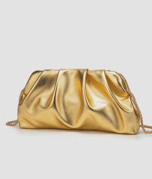 Luxe Plissé Avondtas met Gouden Ketting - Clutch & Schoudertas voor Feestelijke Gelegenheden