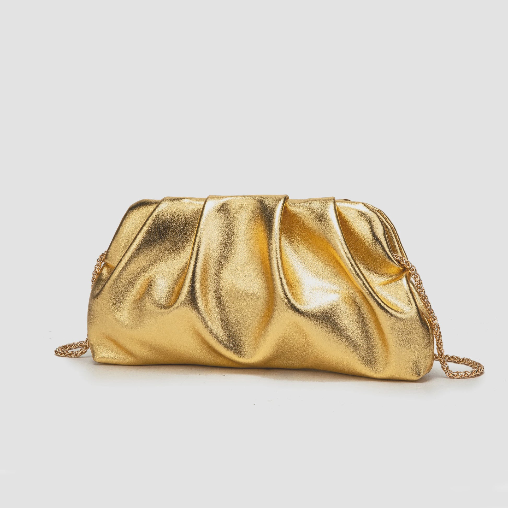 Luxe Plissé Avondtas met Gouden Ketting - Clutch & Schoudertas voor Feestelijke Gelegenheden