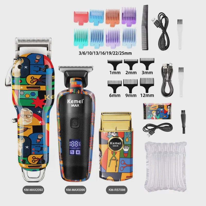 Kemei Oplaadbare Elektrische Tondeuse met Graffiti Design - Professionele Baardtrimmer & Scheerapparaat