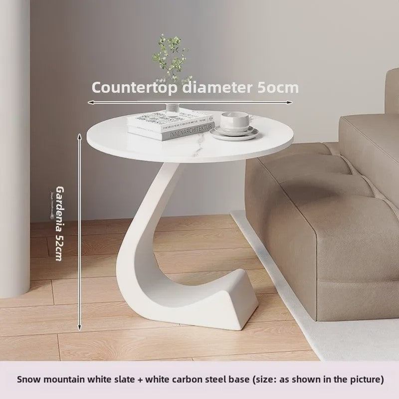 Luxe Ronde Bijzettafel met Rock Slab Look - Modern Design voor Woonkamer & Slaapkamer