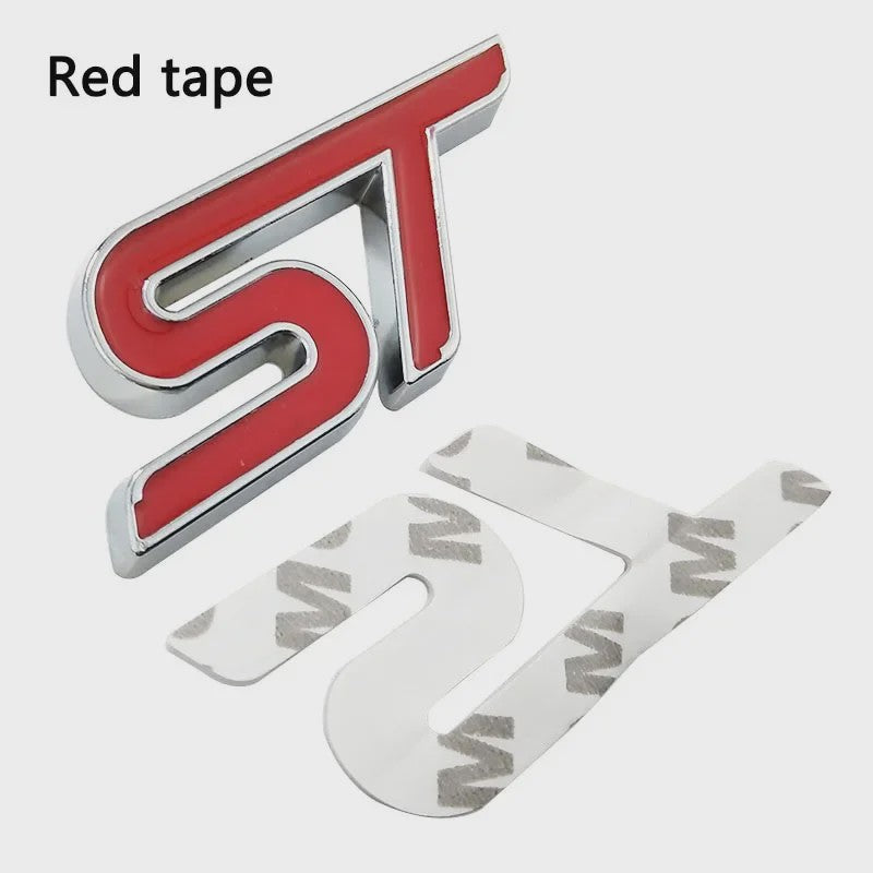 ST Grille Badge Embleem Sticker - Rood/Blauw Chroom - Voor Ford Fiesta, Focus, Mondeo
