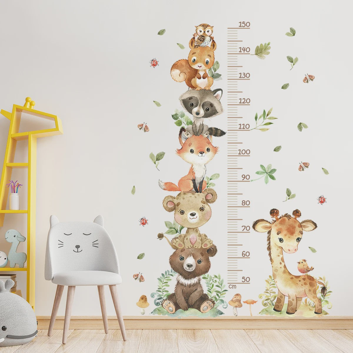 Vrolijke Groeimeter Muursticker met Safari Dieren - Perfect voor de Kinderkamer