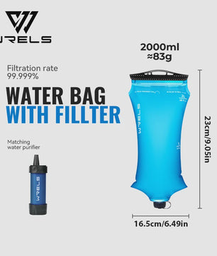 WRELS Opvouwbare Waterfilter Zak - Outdoor Waterzuivering, BPA-Vrij, Ideaal voor Survival