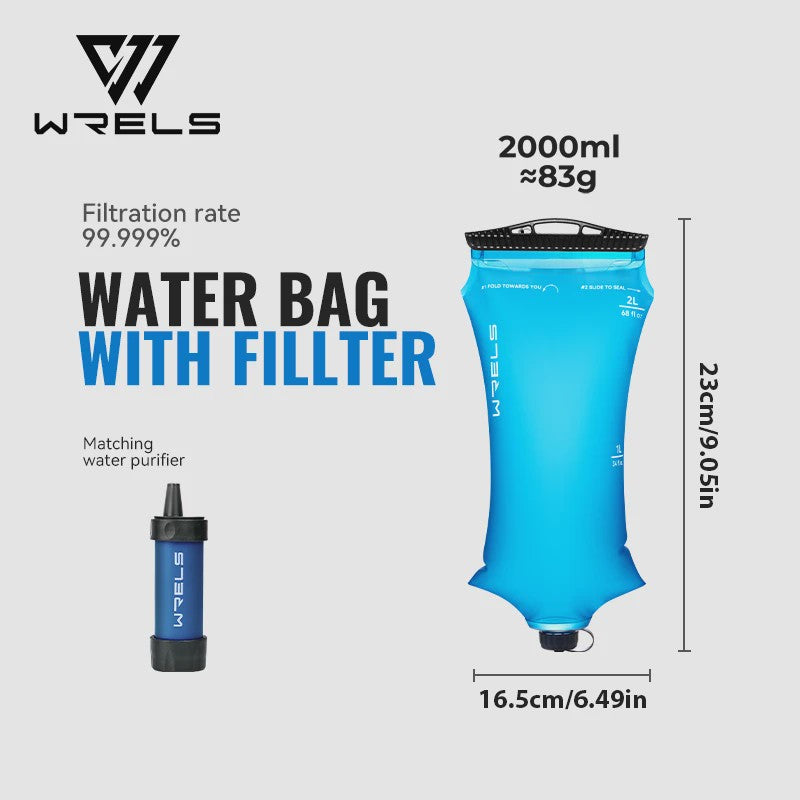 WRELS Opvouwbare Waterfilter Zak - Outdoor Waterzuivering, BPA-Vrij, Ideaal voor Survival
