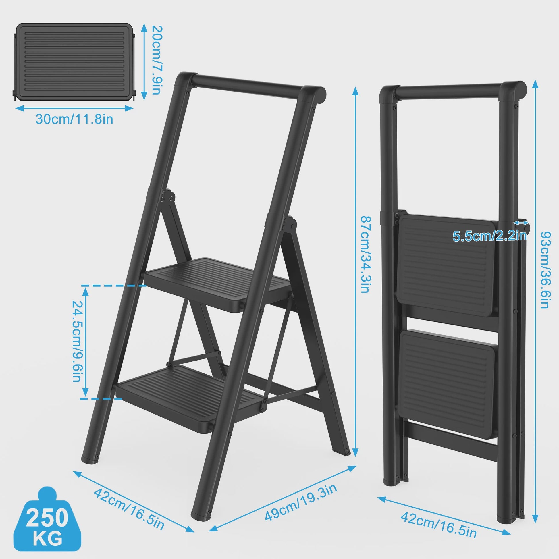 Opvouwbare Steekladder met Optionele Handgreep - 2/3/4 Treden, 250kg Belastbaar