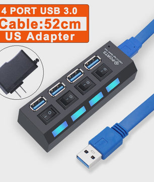 USB Hub 3.0/2.0 met 4 of 7 poorten, individuele schakelaars en LED-indicatoren