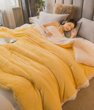 Luxe Dubbelzijdige Wol Pluche Deken - Warm & Comfortabel voor Bed, Bank & Camping