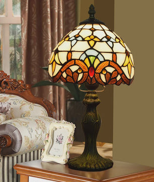 Stijlvolle Tiffany Tafellamp met Glas-in-Lood - Sfeervolle Leeslamp voor Woonkamer, Slaapkamer of Kantoor