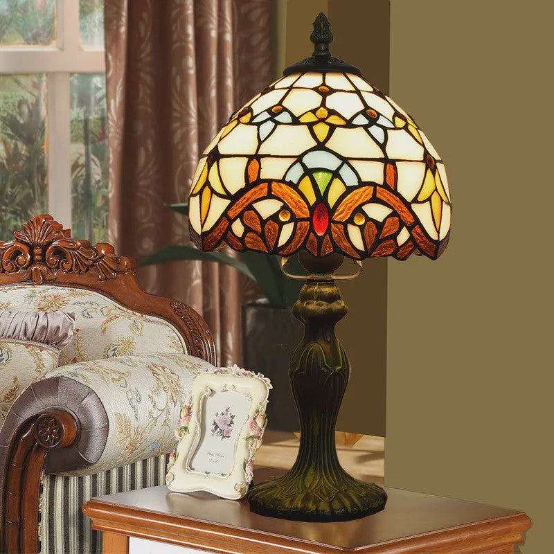 Stijlvolle Tiffany Tafellamp met Glas-in-Lood - Sfeervolle Leeslamp voor Woonkamer, Slaapkamer of Kantoor