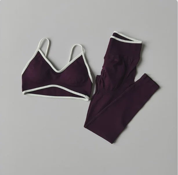 Naadloze 2-delige Sport Set: Leggings met Hoge Taille & Strappy Sport BH voor Fitness en Gym