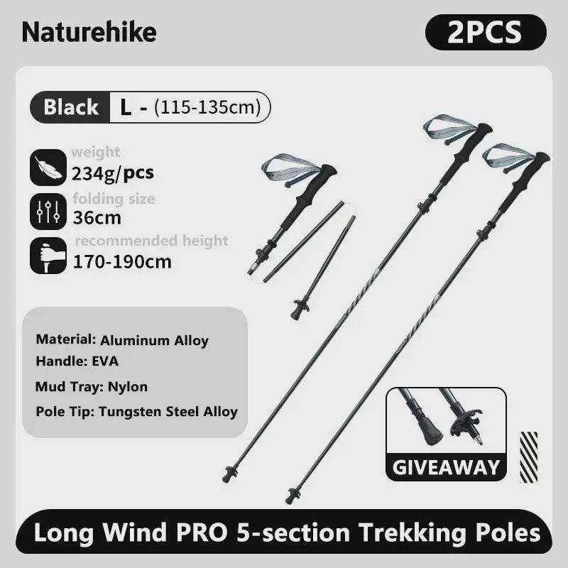 Naturehike Ultralichte Carbon Fiber Trekkingstokken - Opvouwbaar & Snel Sluitend