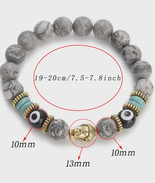 Handgemaakte Buddha & Evil Eye Armband met Turkoois Blauwe Stenen - Elastisch, Yoga Stijl