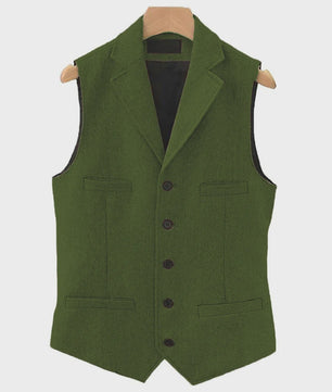 Herentrui Gilet Wol Tweed Visgraat Bruin - Klassiek Gilet voor Bruiloft & Feest