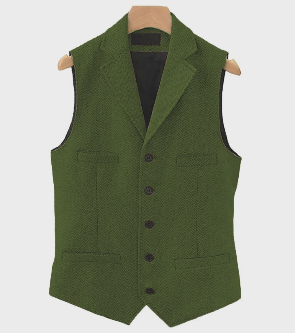 Herentrui Gilet Wol Tweed Visgraat Bruin - Klassiek Gilet voor Bruiloft & Feest