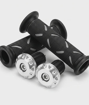 Set Motor Stuurhandvatten 22mm - Antislip Rubber & Aluminium Eindkappen