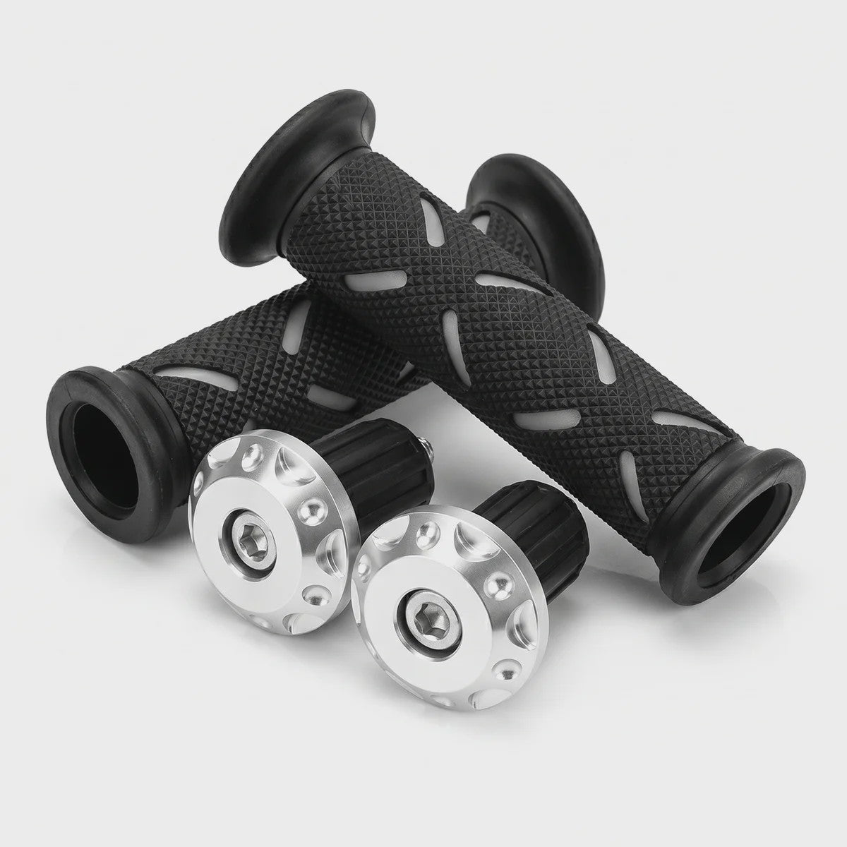 Set Motor Stuurhandvatten 22mm - Antislip Rubber & Aluminium Eindkappen