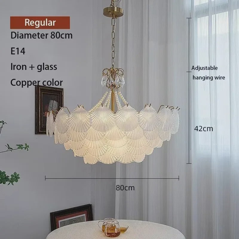 Moderne Koperen Plafondlamp met Schelp Glas en LED - Stijlvolle Hanglamp voor Woonkamer, Eetkamer & Slaapkamer
