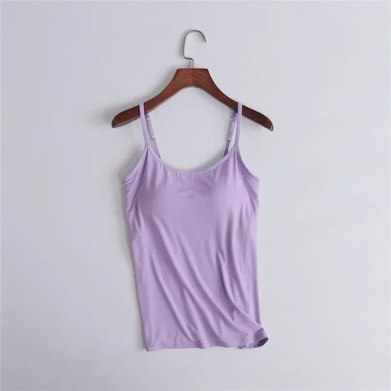 Dames Top met Ingebouwde Beha - Comfortabele Camisole Tanktop met Verstelbare Bandjes