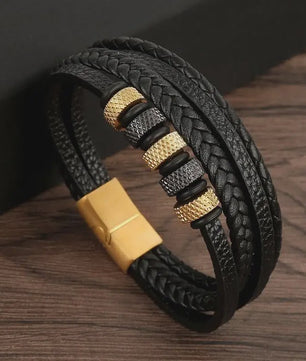 Stijlvolle Heren Armband van Gevlochten Leer - Multi-layer Fashion Accessoire