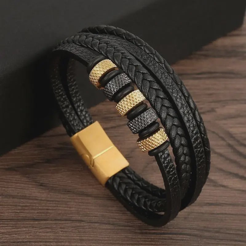 Stijlvolle Heren Armband van Gevlochten Leer - Multi-layer Fashion Accessoire