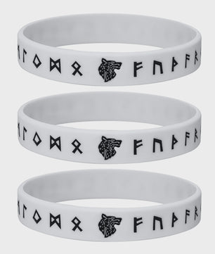Mprainbow Heren Viking Rune Armband - Wolf Design, Zwart/Wit Siliconen Polsband