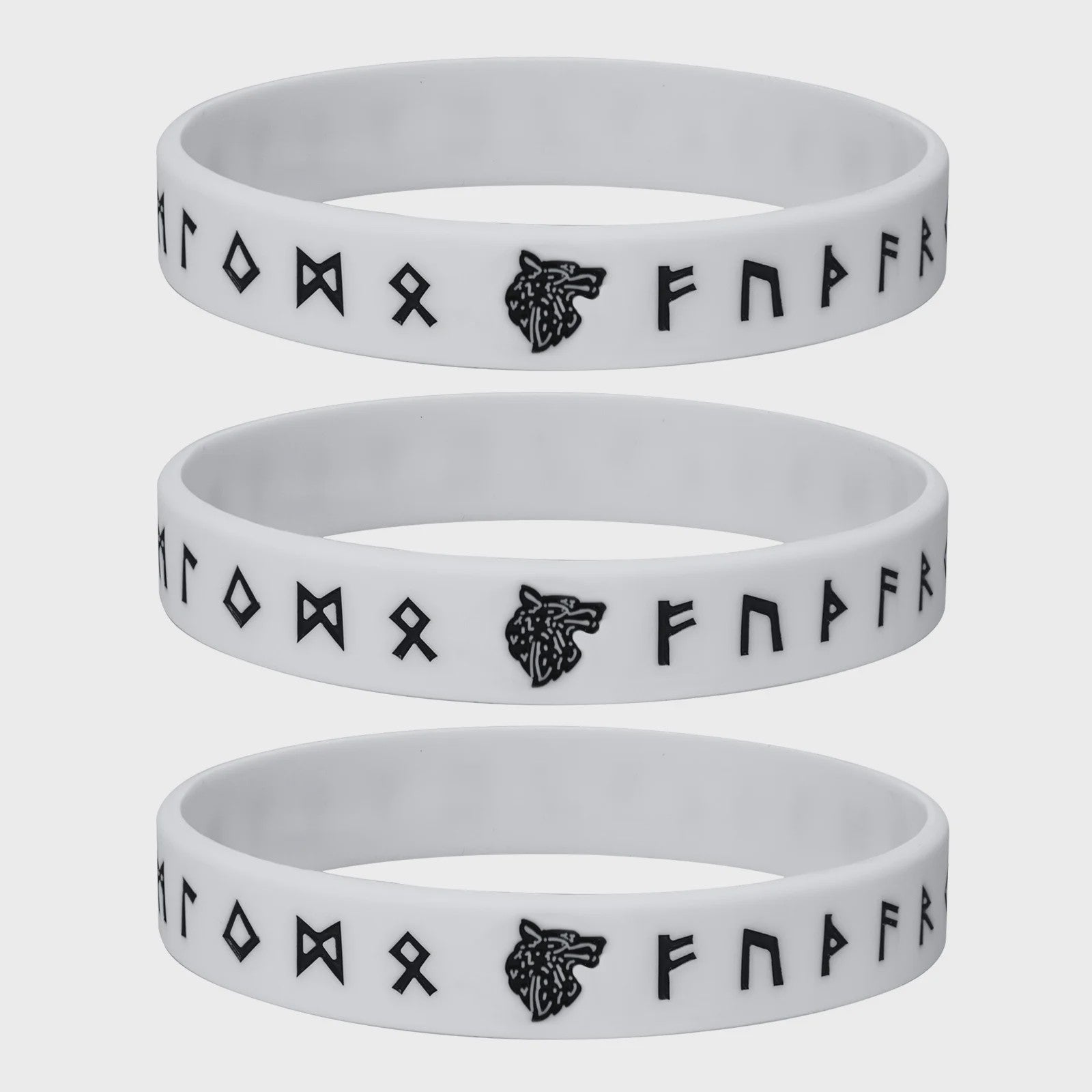 Mprainbow Heren Viking Rune Armband - Wolf Design, Zwart/Wit Siliconen Polsband