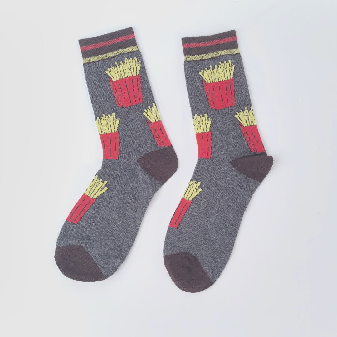 Grappige Sokken met Frietjes & Ketchup Print - Unisex Mid-Calf Sokken