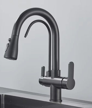 Mat Zwarte Keukenmengkraan met Uittrekbare Sproeikop & Waterfilter Functie - 360° Draaibaar