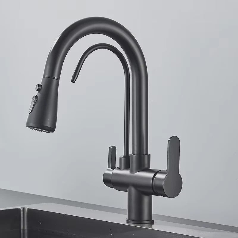 Mat Zwarte Keukenmengkraan met Uittrekbare Sproeikop & Waterfilter Functie - 360° Draaibaar
