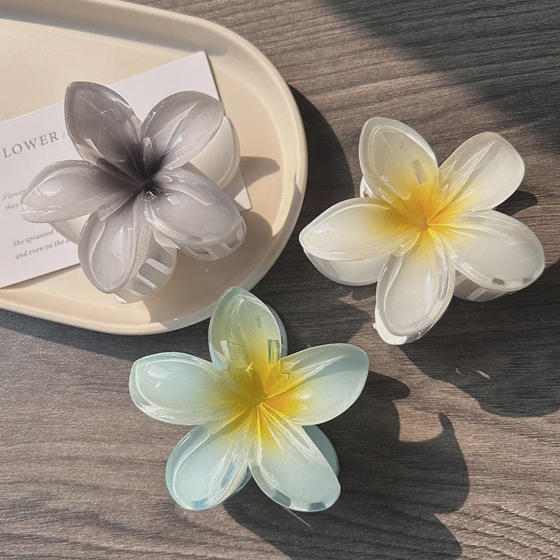 3x Grote Boho Bloemen Haarclips Acryl - Gradient Kleuren & Hawaii Stijl Haaraccessoires voor Dames