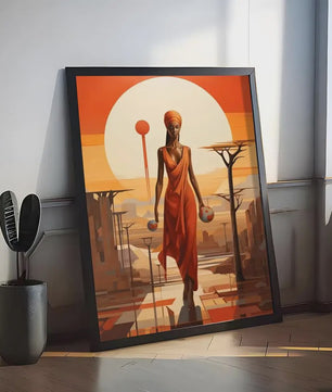Abstract Canvas Poster: Afrikaanse Vrouwen & Zonneschildering - Wanddecoratie
