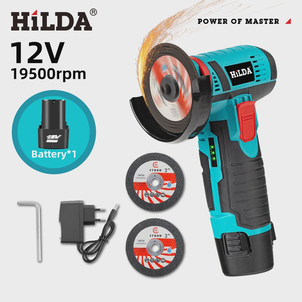 HILDA 12V Mini Haakse Slijper - Snoerloos, Oplaadbaar voor Slijpen, Polijsten & Snijden