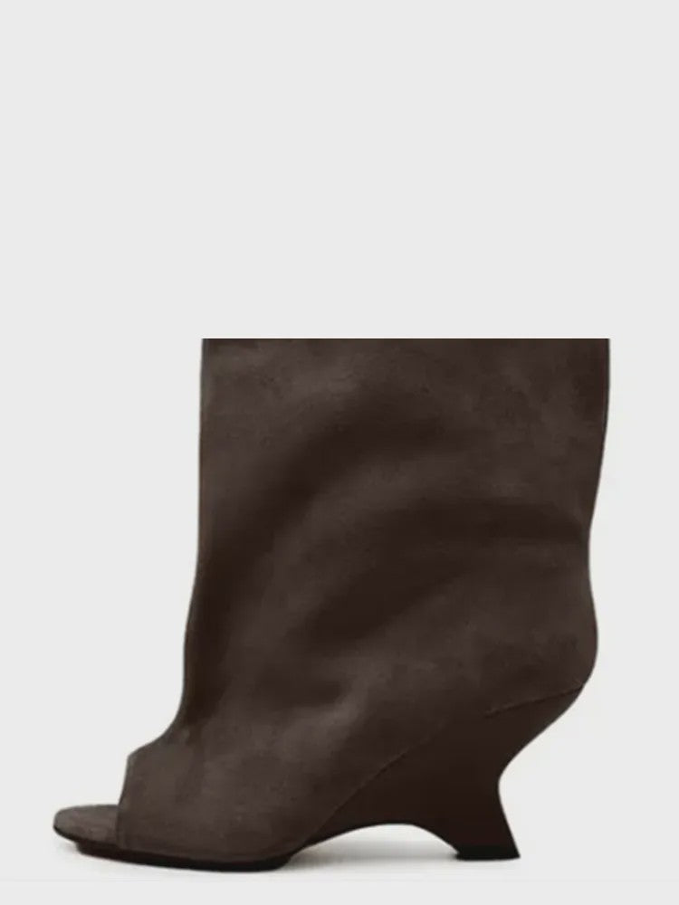 Dames Laarzen met Peep-toe, Hoge Schuine Hak en Kniehoge Schacht - Zomer/Lente Collectie