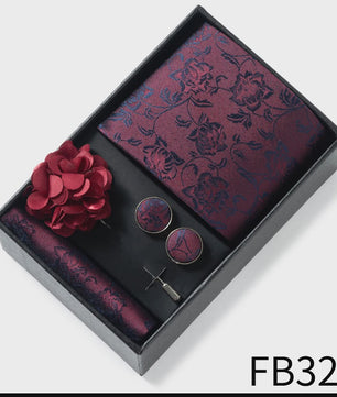 Luxe Heren Cadeauset: Strikdas, Zakdoek, Manchetknopen, Clip & Broche - Perfect voor Bruiloft & Feest