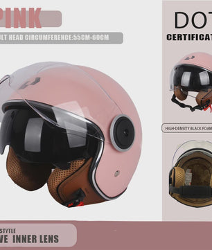 Vintage Open Motorhelm met Dubbel Vizier - DOT Gecertificeerd, Retro Stijl