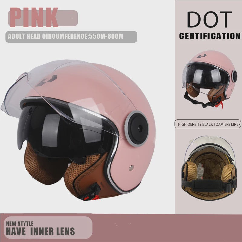 Vintage Open Motorhelm met Dubbel Vizier - DOT Gecertificeerd, Retro Stijl