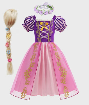 Prinsessenjurk Rapunzel voor Meisjes - Paars met Pofmouwen | Verkleedjurk & Feestjurk